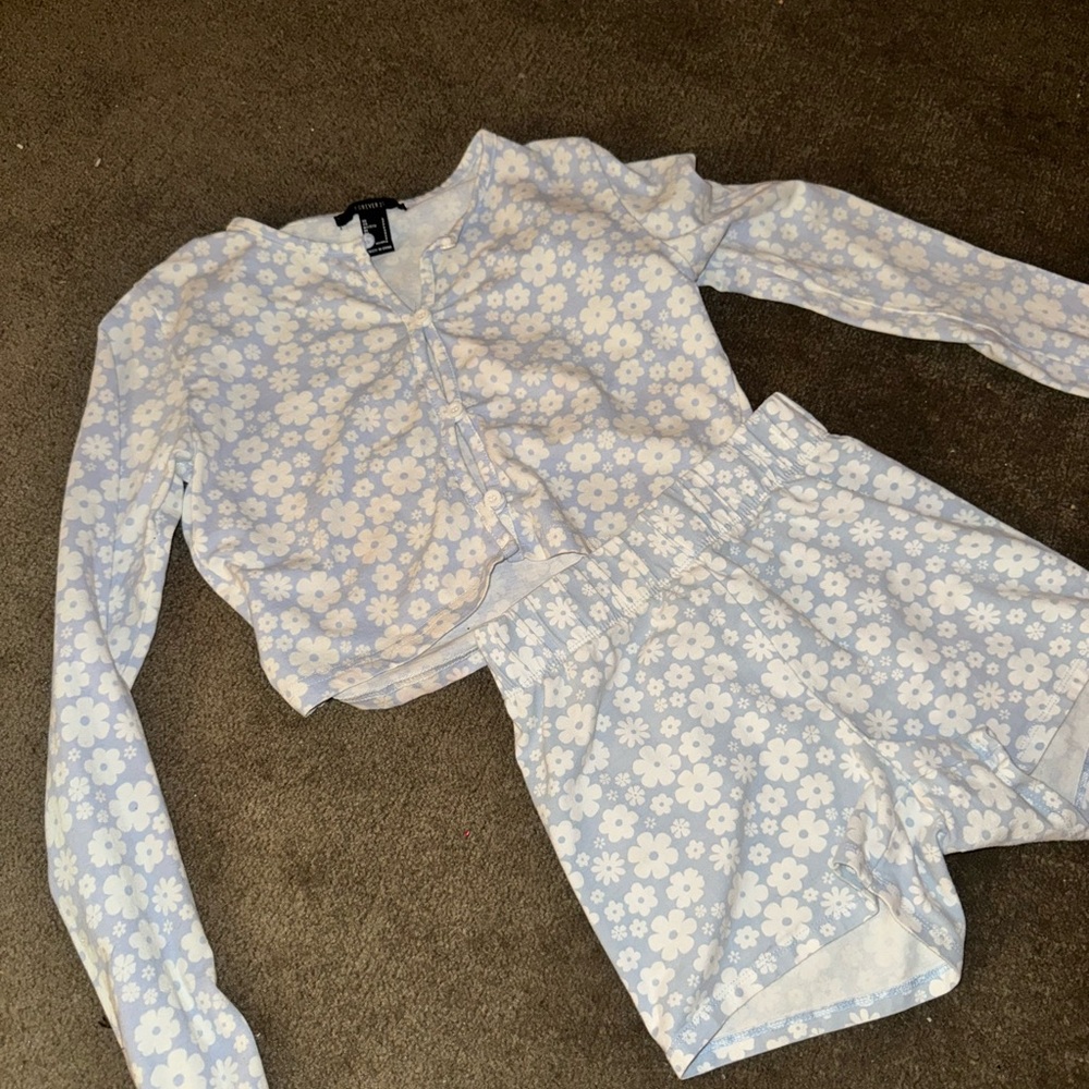 Floral Blue and White Two-Piece Set